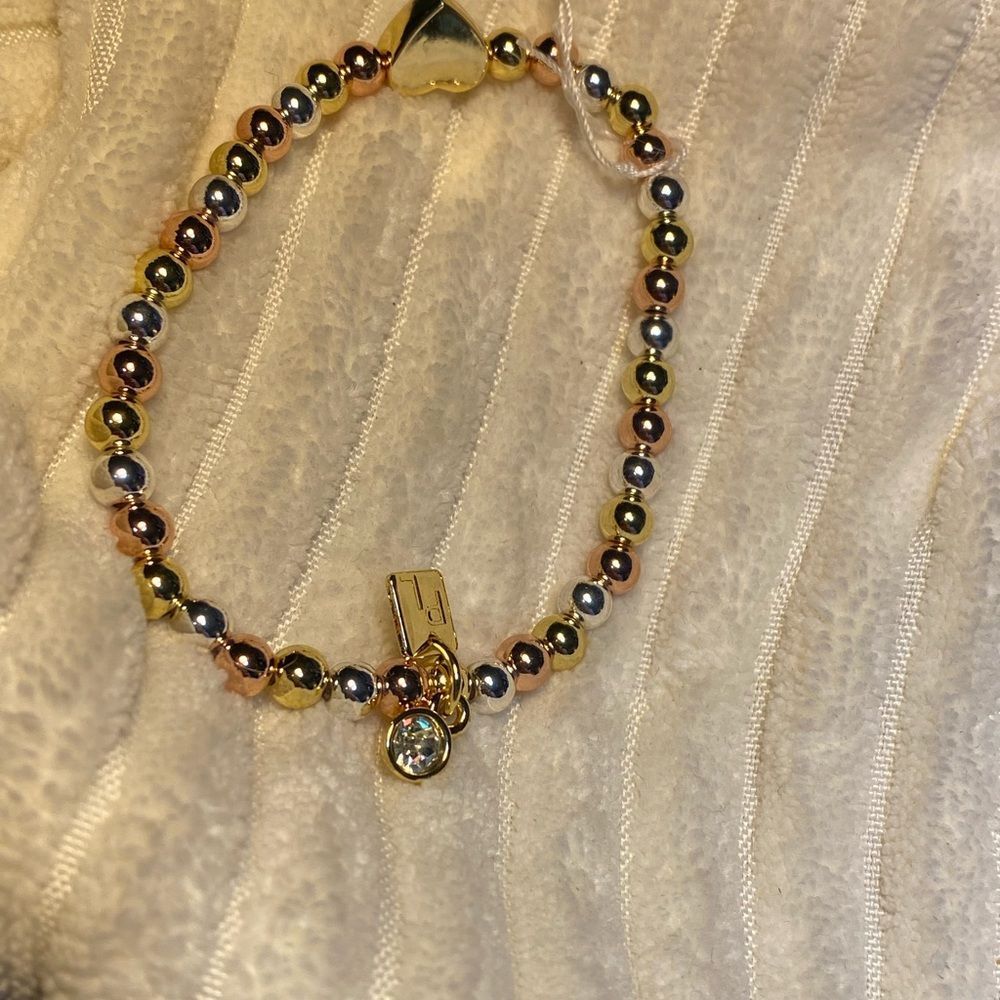 NWT ❤️ CUTE BIRTHDAY VALENTINES HEART LOVEY BRACELET TRI COLOR METAL BEADS - Picture 6 of 13